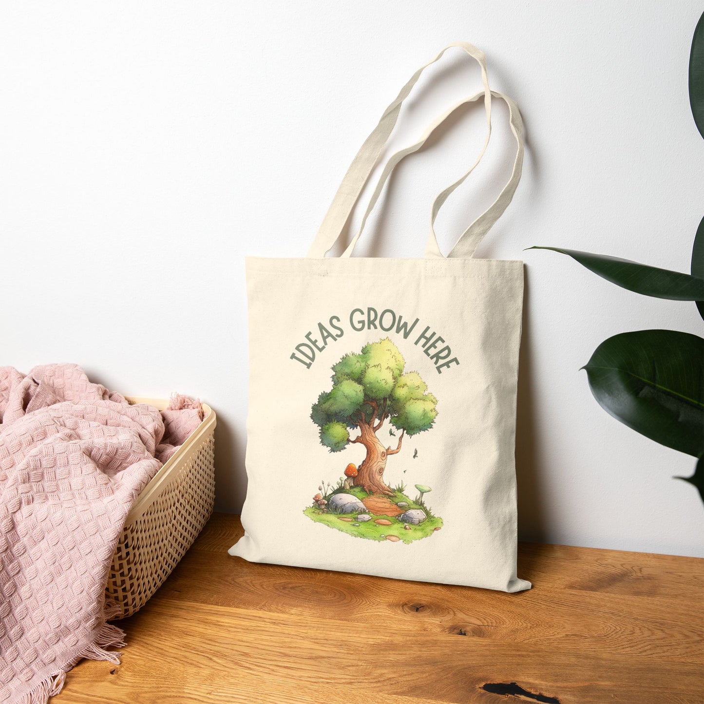 Ideas Grow Here Cotton Canvas Tote Bag
